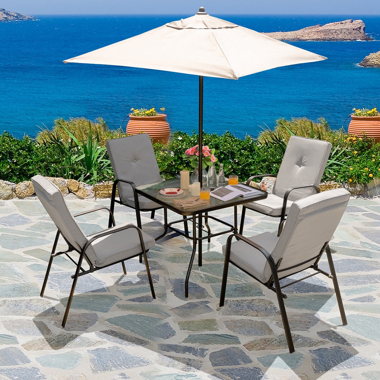 5 Feet Patio Square Market Table Umbrella Shelter with 4 Sturdy Ribs Kids Crystal