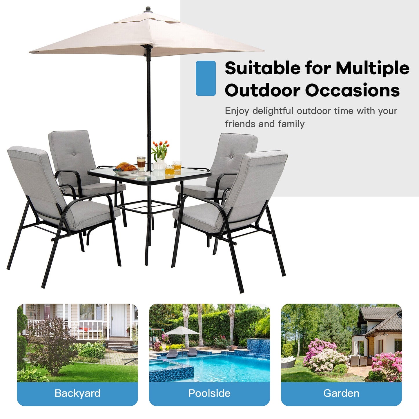 5 Feet Patio Square Market Table Umbrella Shelter with 4 Sturdy Ribs Kids Crystal