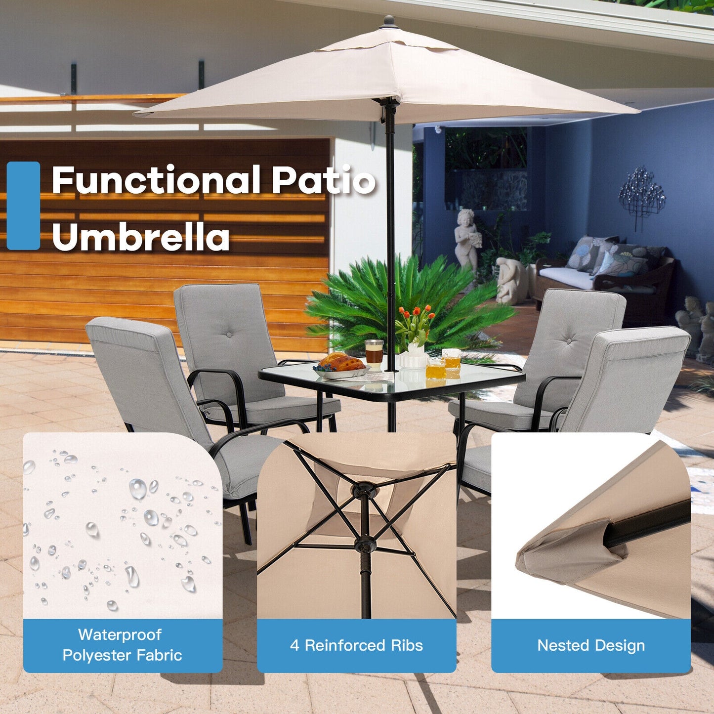 5 Feet Patio Square Market Table Umbrella Shelter with 4 Sturdy Ribs Kids Crystal