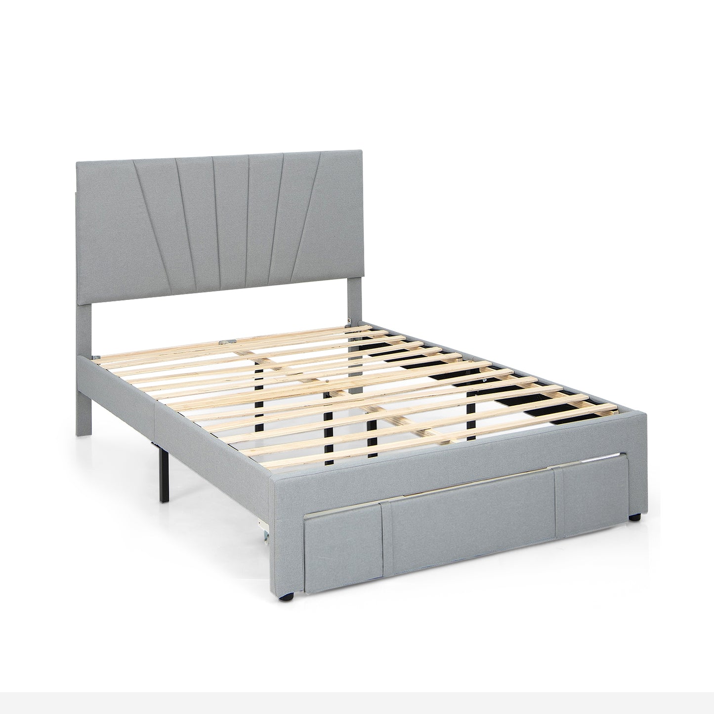 Full/Queen Size Upholstered Bed Frame with Drawer and Adjustable Headboard-Full Size Kids Crystal