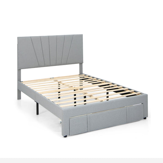 Full/Queen Size Upholstered Bed Frame with Drawer and Adjustable Headboard-Full Size Kids Crystal