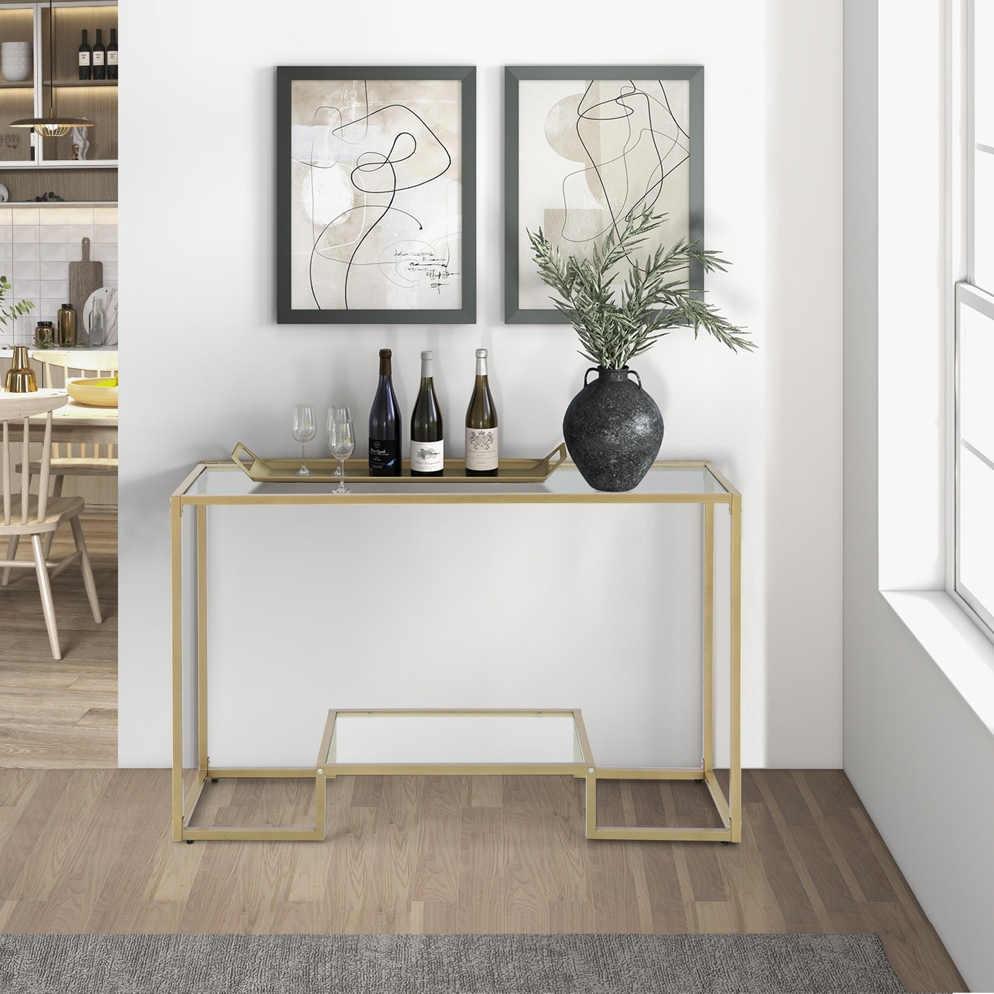 48 Inch 2-Tier Console Table with Tempered Glass Tabletop for Hallway-Golden Kids Crystal