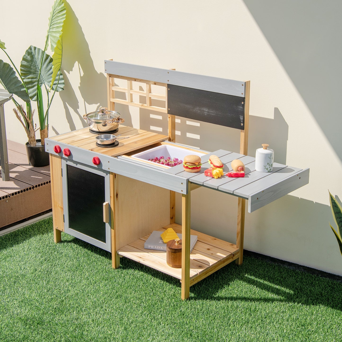 Outdoor Kid&#39;s Mud Kitchen Set with Detachable Water Box for Toddlers Over 3 Kids Crystal