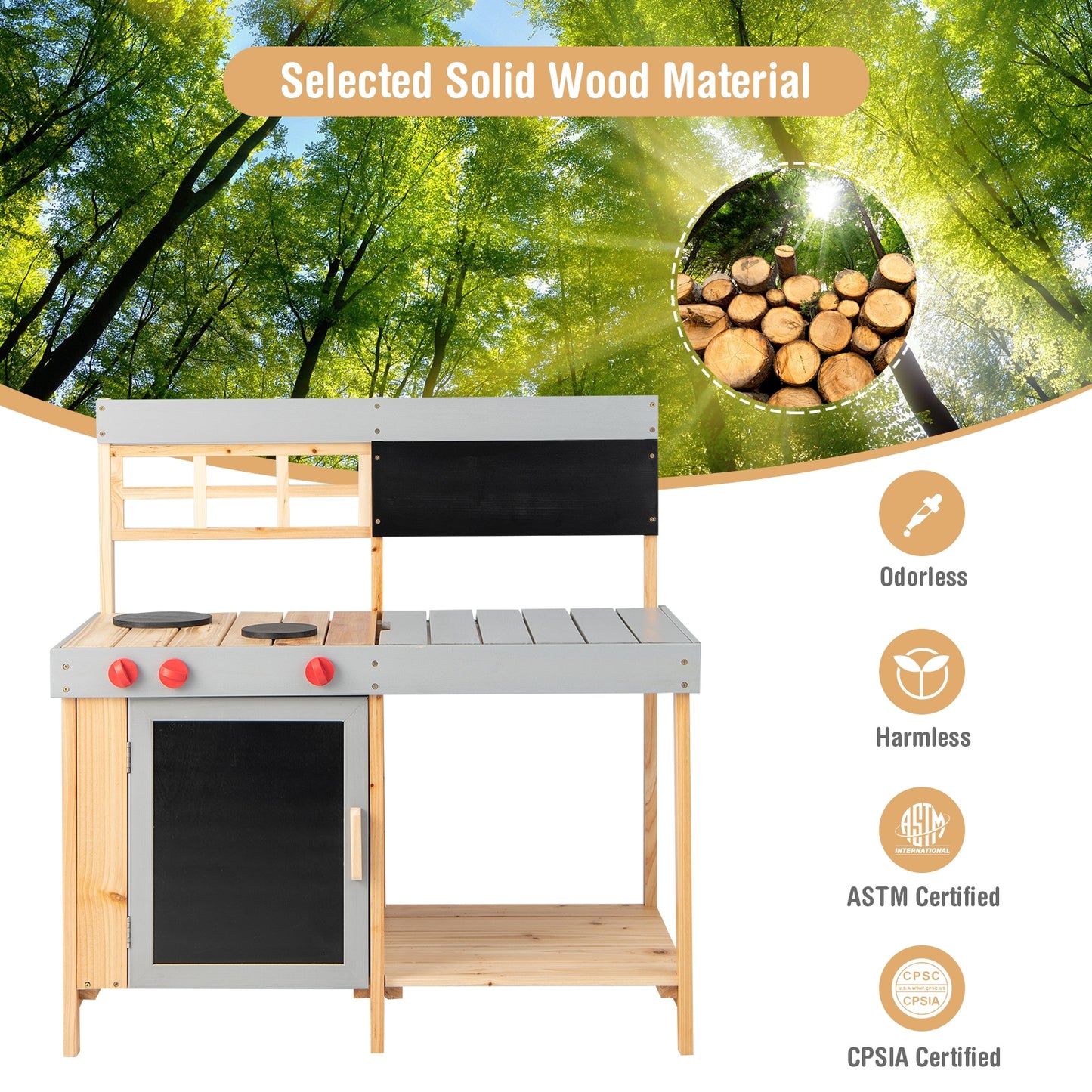 Outdoor Kid&#39;s Mud Kitchen Set with Detachable Water Box for Toddlers Over 3 Kids Crystal