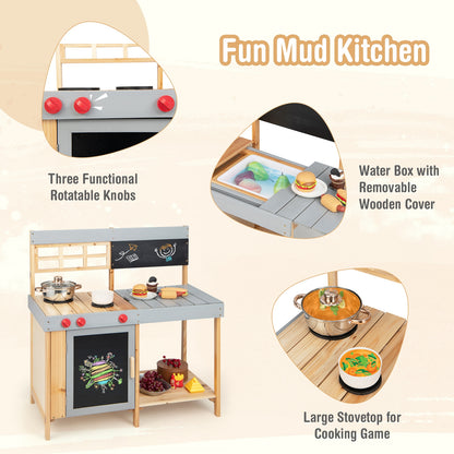 Outdoor Kid&#39;s Mud Kitchen Set with Detachable Water Box for Toddlers Over 3