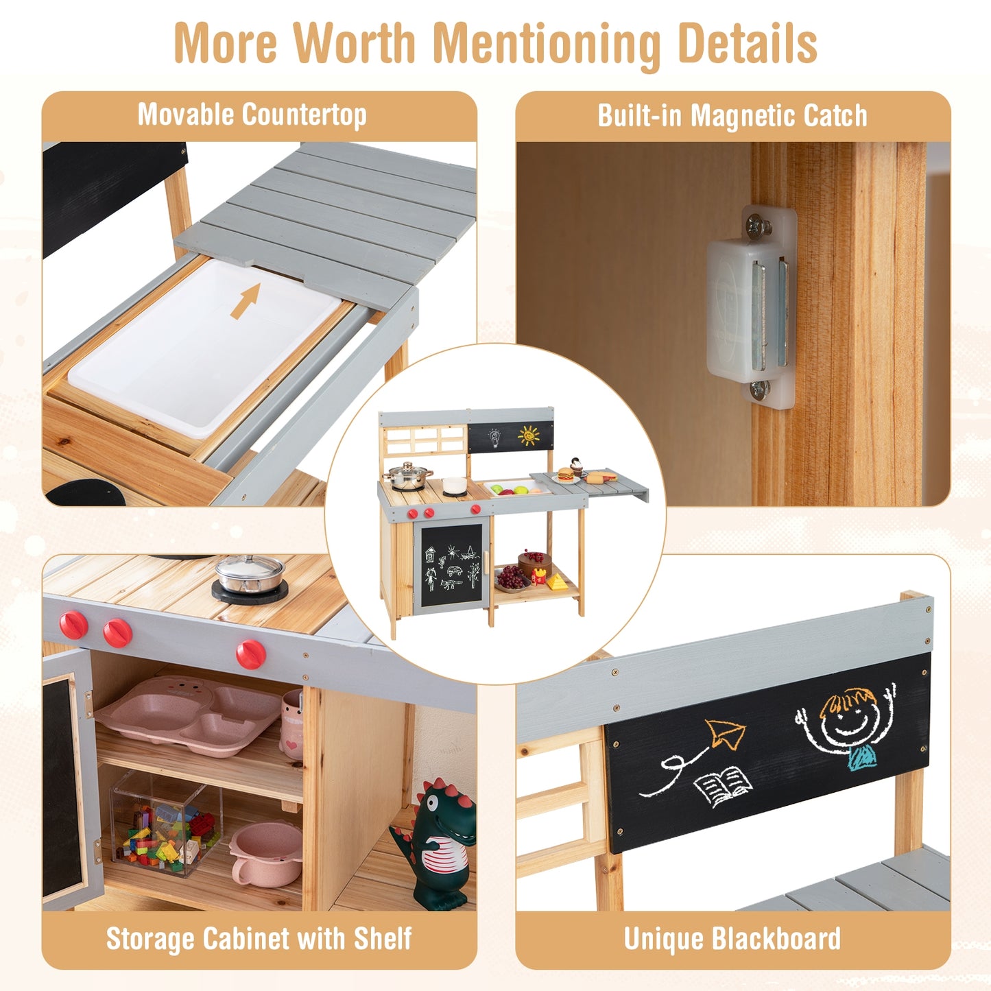 Outdoor Kid&#39;s Mud Kitchen Set with Detachable Water Box for Toddlers Over 3 Kids Crystal
