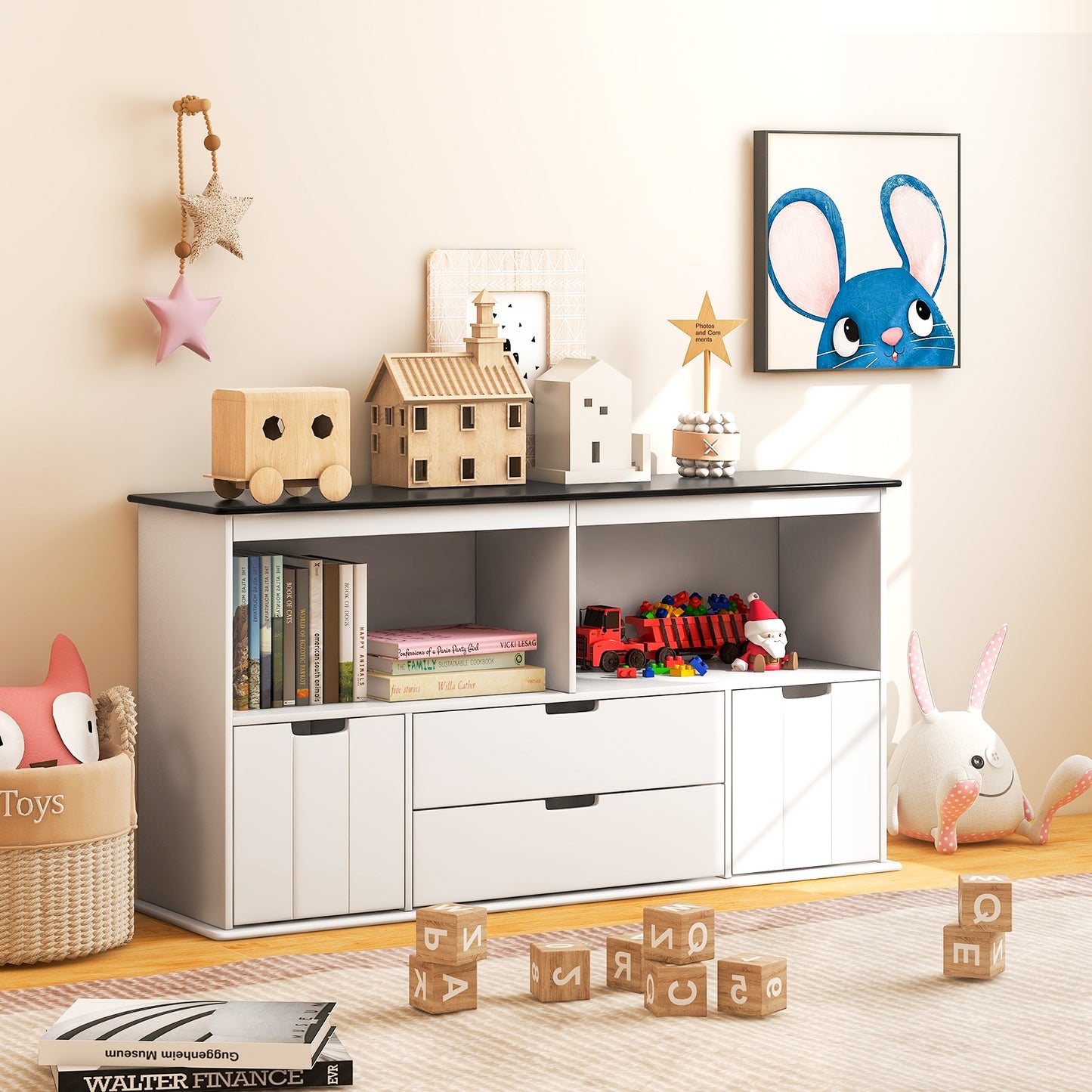 Kids Toy Storage Organizer with Blackboard Top-4-Drawer Kids Crystal