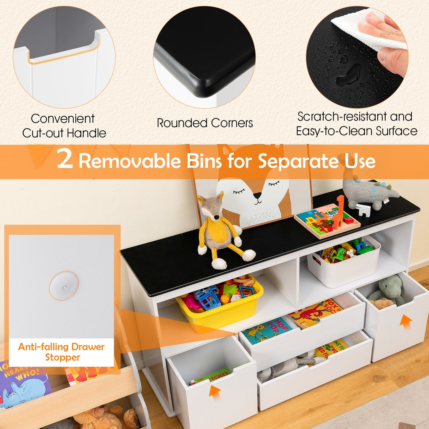 Kids Toy Storage Organizer with Blackboard Top-4-Drawer Kids Crystal
