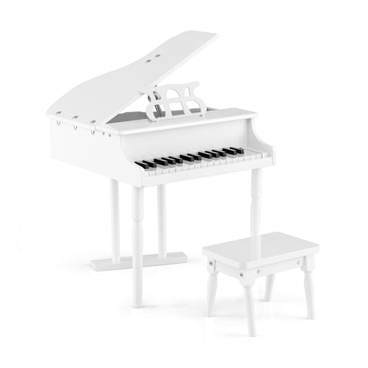 30-Key Kids Piano Keyboard Toy with Bench Piano Lid and Music Rack-White Kids Crystal