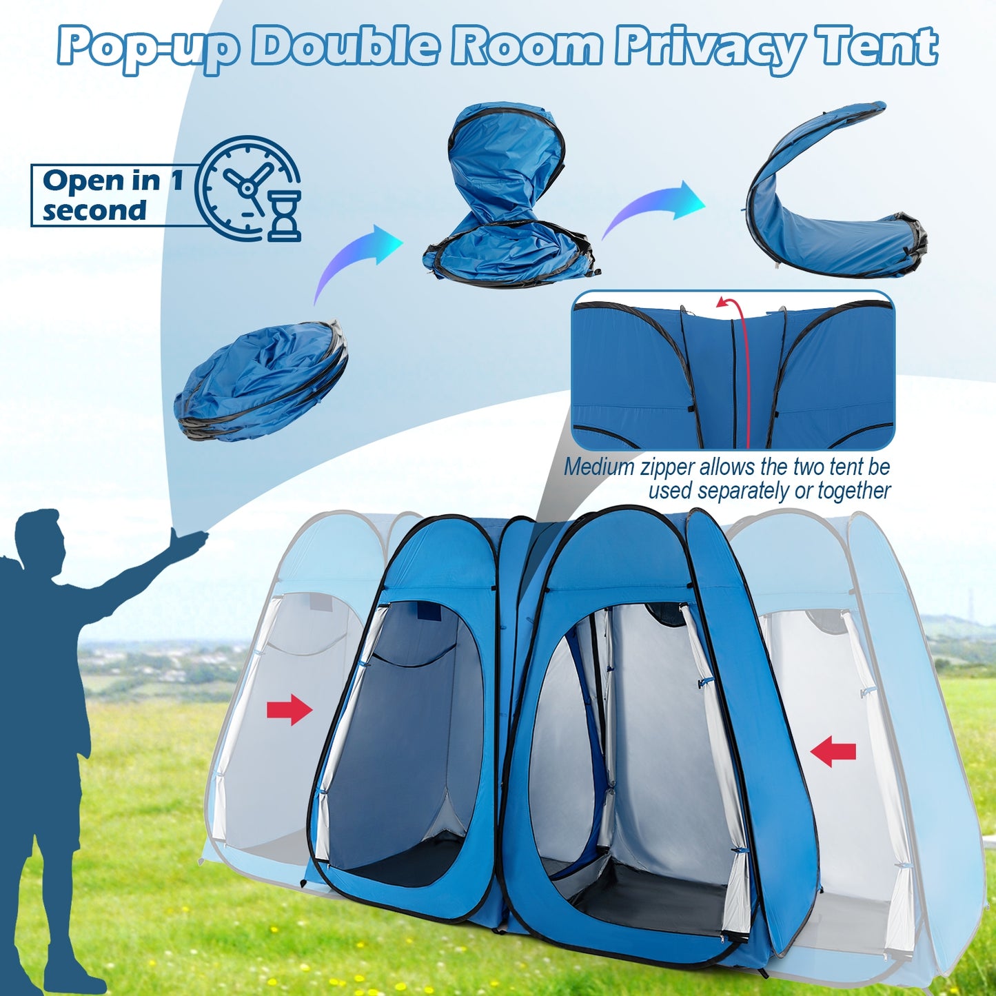 Oversized Pop Up Shower Tent with Window Floor and Storage Pocket-Blue Kids Crystal
