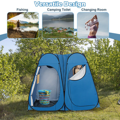 Oversized Pop Up Shower Tent with Window Floor and Storage Pocket-Blue