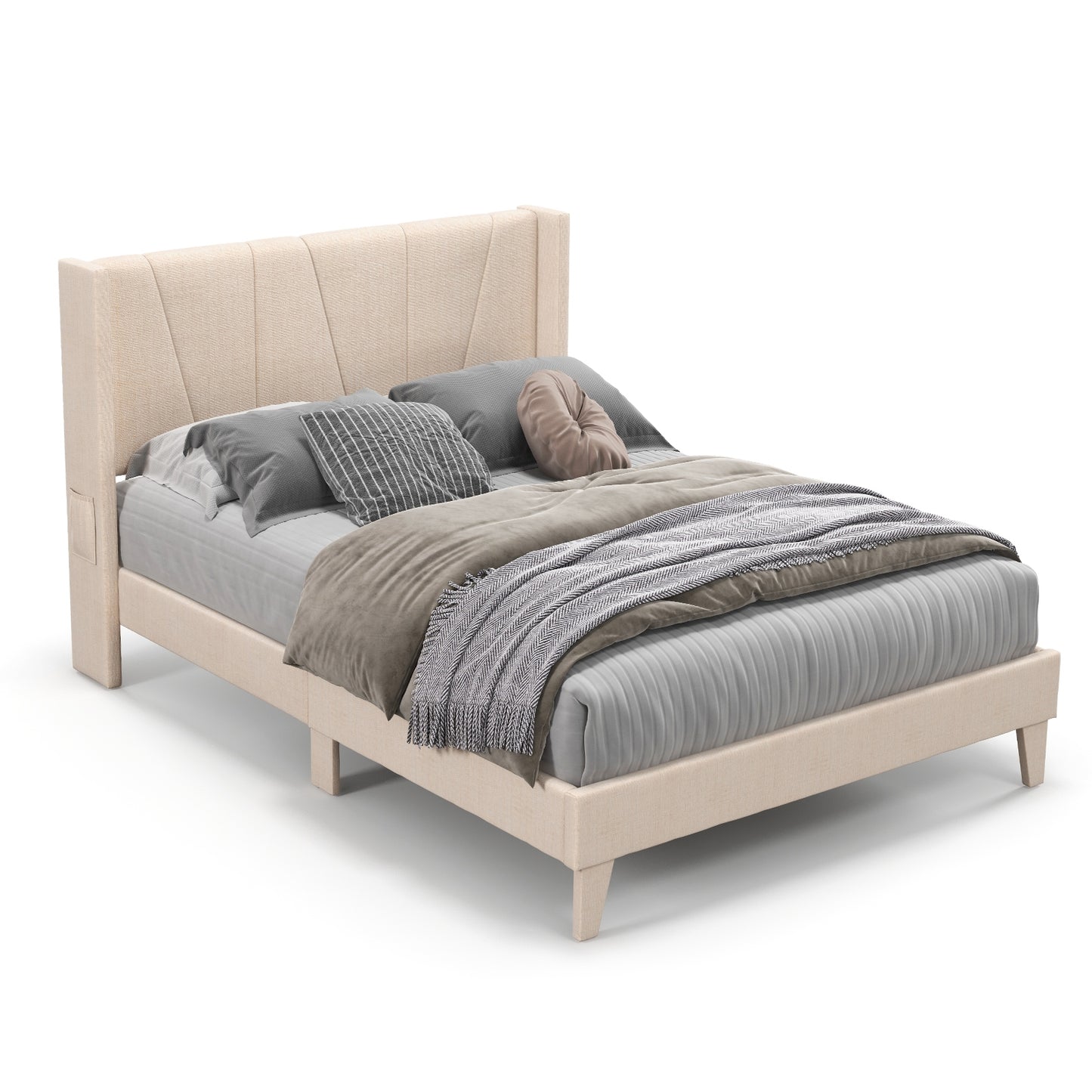 Full/Queen Size Upholstered Bed Frame with Geometric Wingback Headboard-Full Size Kids Crystal