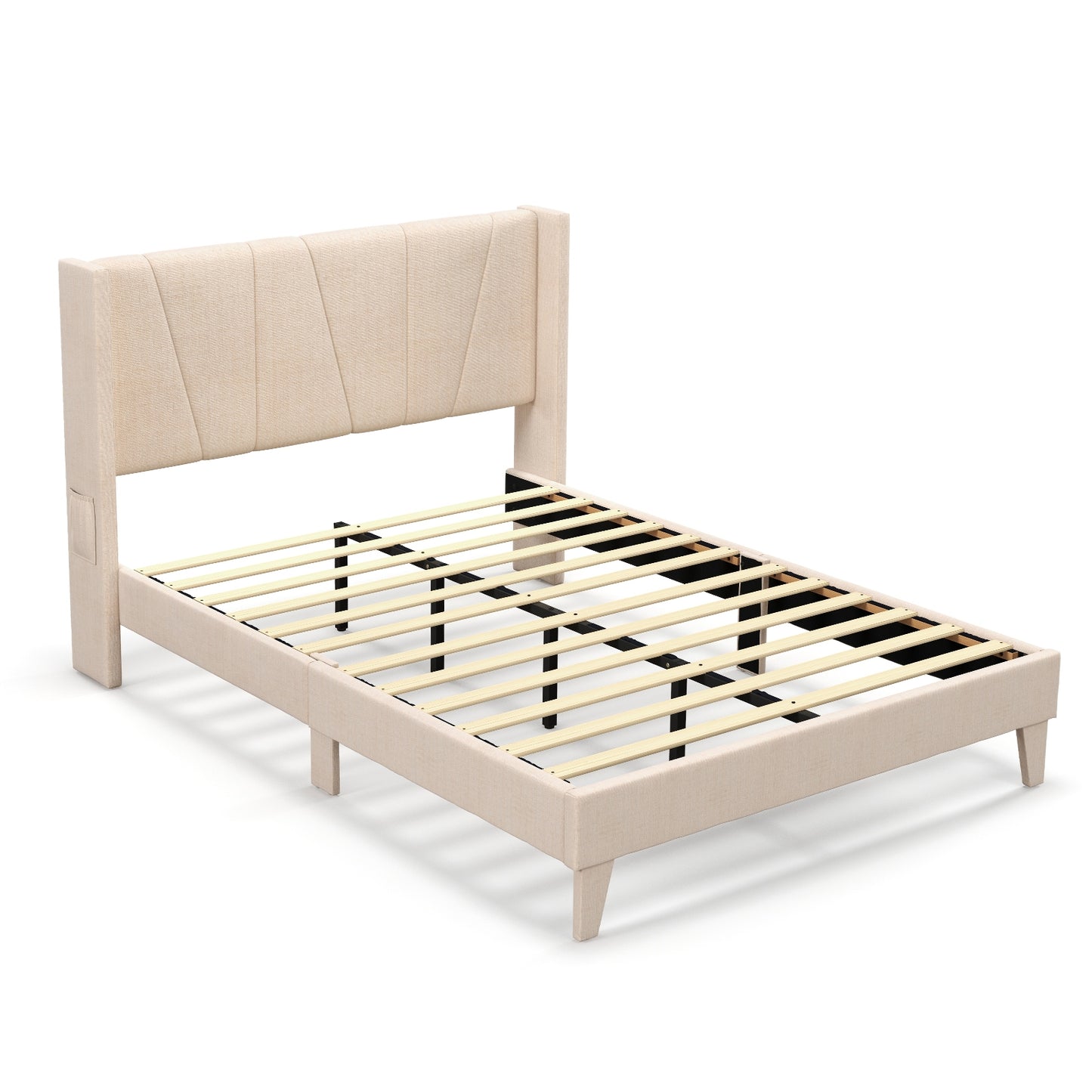 Full/Queen Size Upholstered Bed Frame with Geometric Wingback Headboard-Full Size Kids Crystal