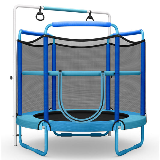 5 Feet Kids 3-in-1 Game Trampoline with Enclosure Net Spring Pad-Blue Kids Crystal