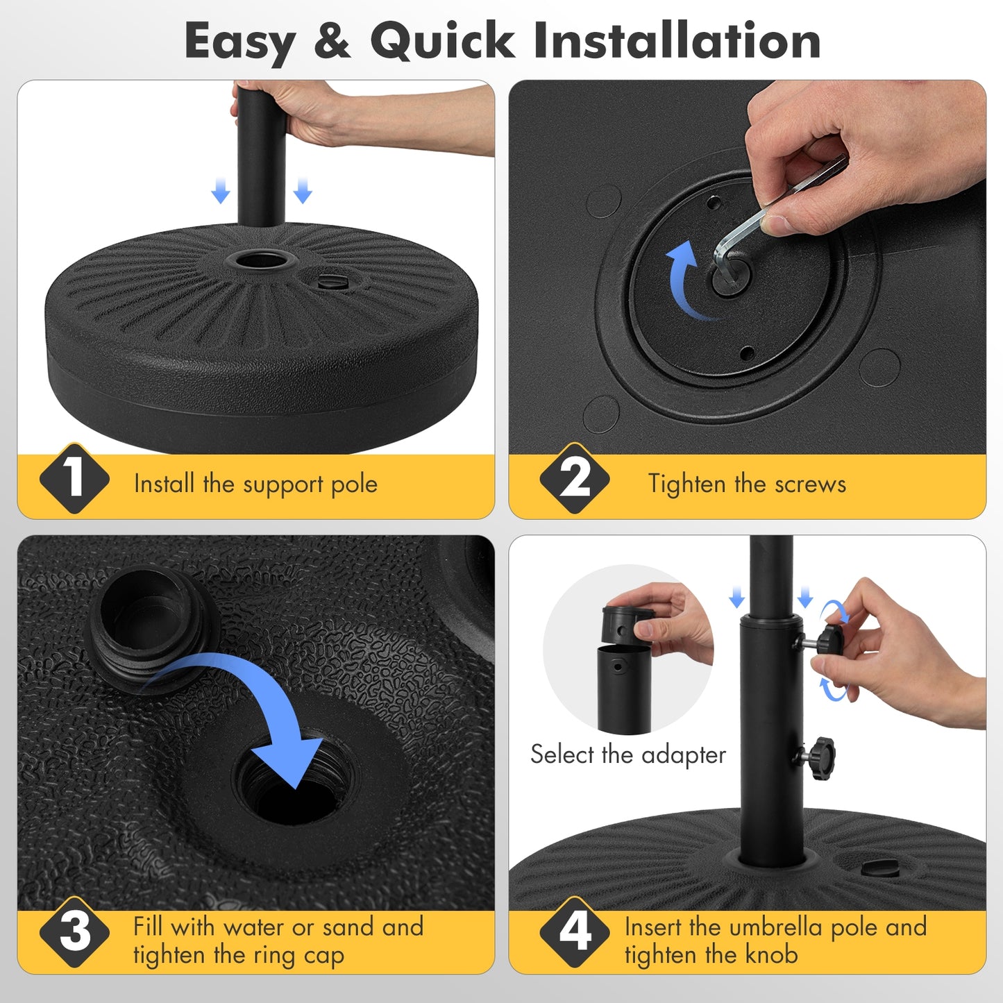 19.5 Inch Fillable Round Umbrella Base Stand for Yard Garden Poolside-Black Kids Crystal