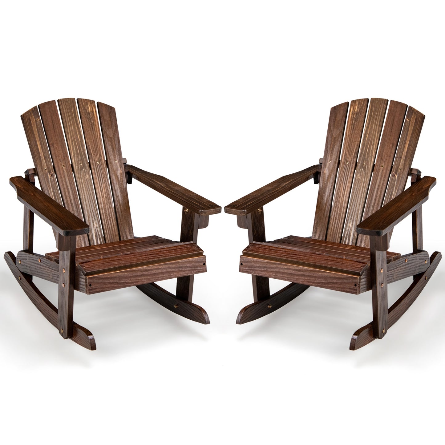 Outdoor Wooden Kid Adirondack Rocking Chair with Slatted Seat-Coffee