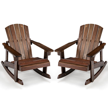 Outdoor Wooden Kid Adirondack Rocking Chair with Slatted Seat-Coffee