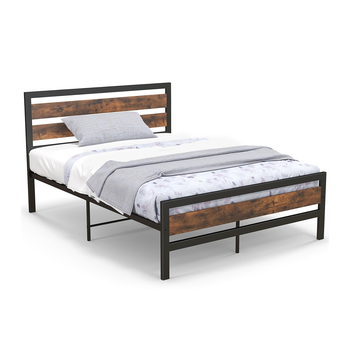 Full/Queen Industrial Bed Frame with Rustic Headboard and Footboard-Full Size Kids Crystal