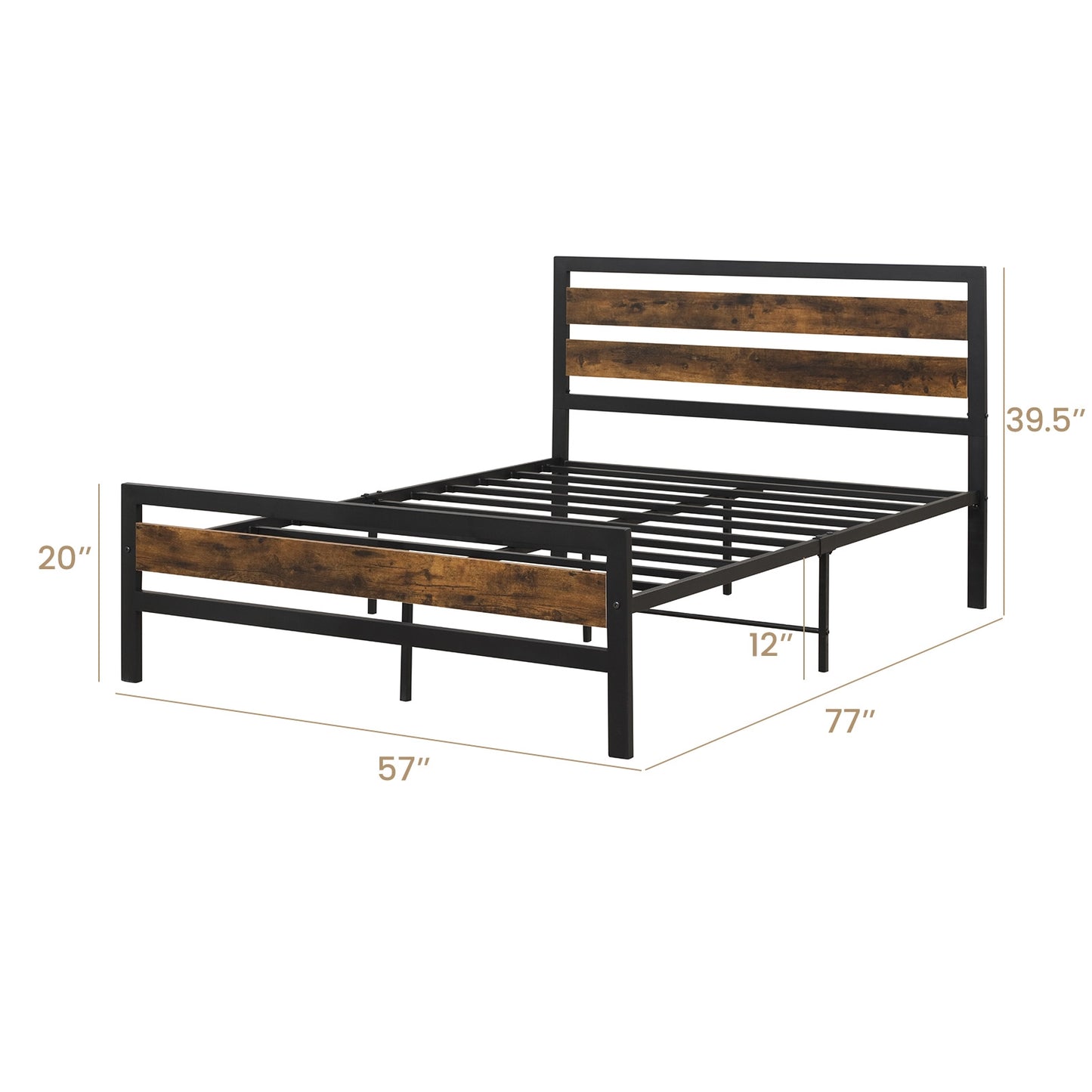 Full/Queen Industrial Bed Frame with Rustic Headboard and Footboard-Full Size Kids Crystal