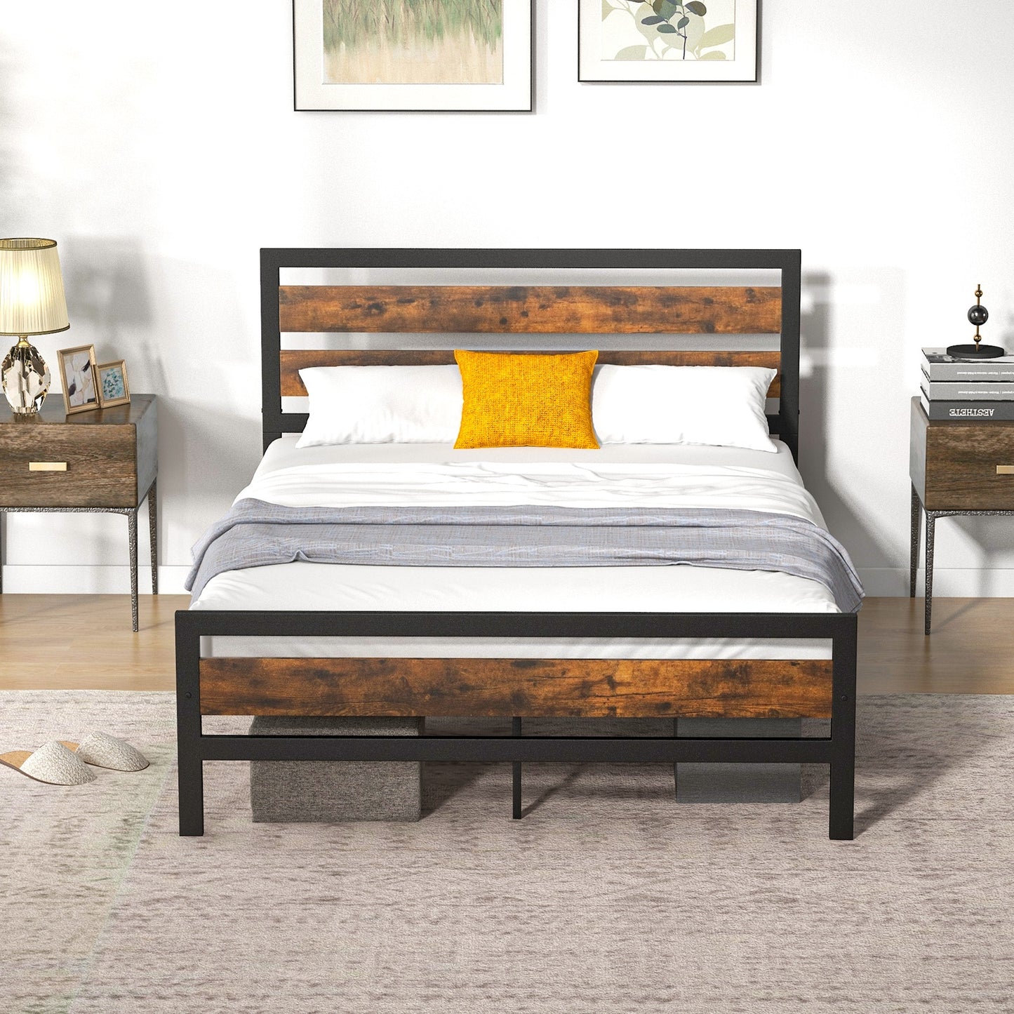Full/Queen Industrial Bed Frame with Rustic Headboard and Footboard-Full Size Kids Crystal