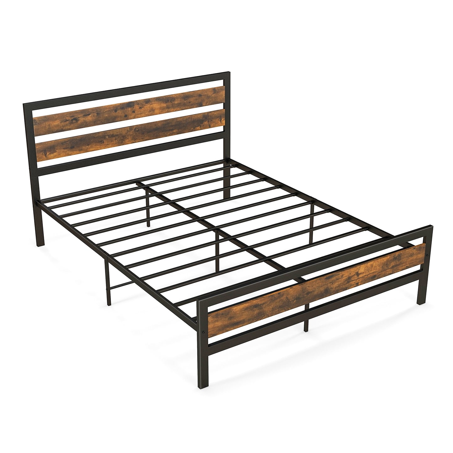 Full/Queen Industrial Bed Frame with Rustic Headboard and Footboard-Queen Size Kids Crystal