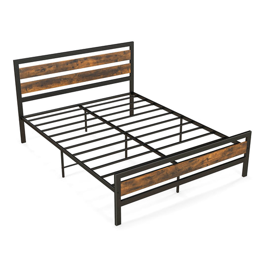 Full/Queen Industrial Bed Frame with Rustic Headboard and Footboard-Queen Size Kids Crystal