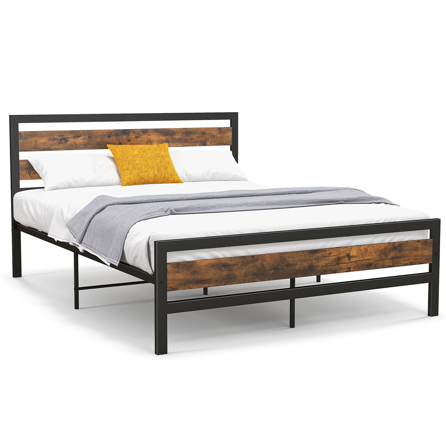 Full/Queen Industrial Bed Frame with Rustic Headboard and Footboard-Queen Size Kids Crystal