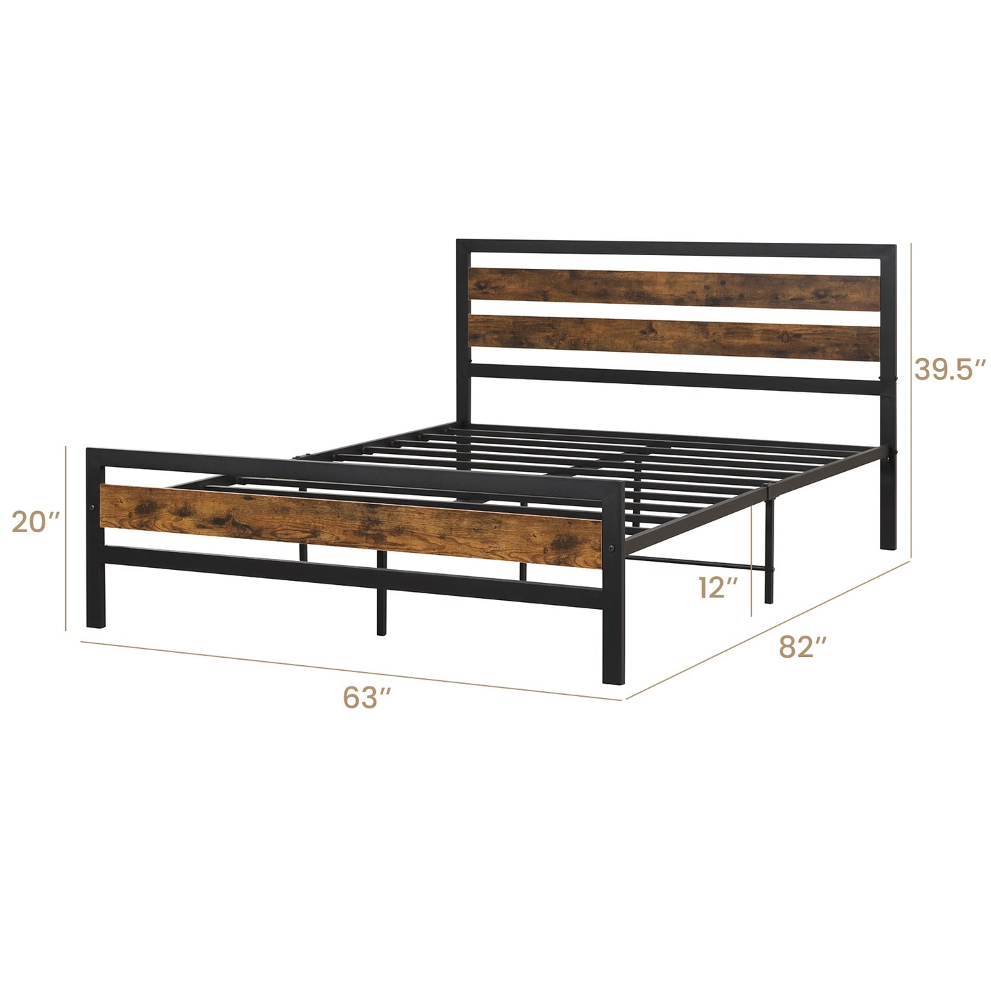 Full/Queen Industrial Bed Frame with Rustic Headboard and Footboard-Queen Size Kids Crystal
