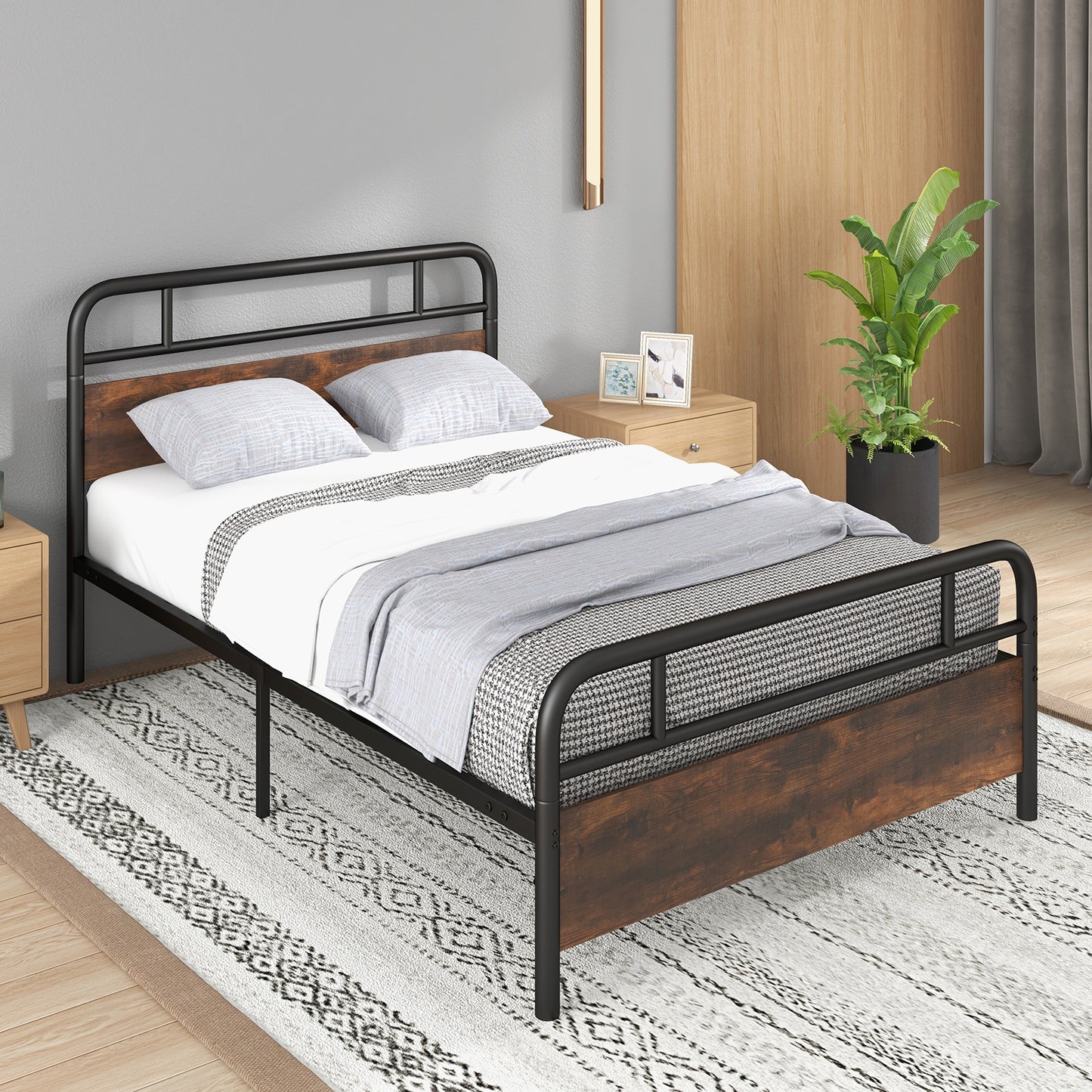 Twin/Full/Queen Size Bed Frame with Industrial Headboard-Full Size Kids Crystal