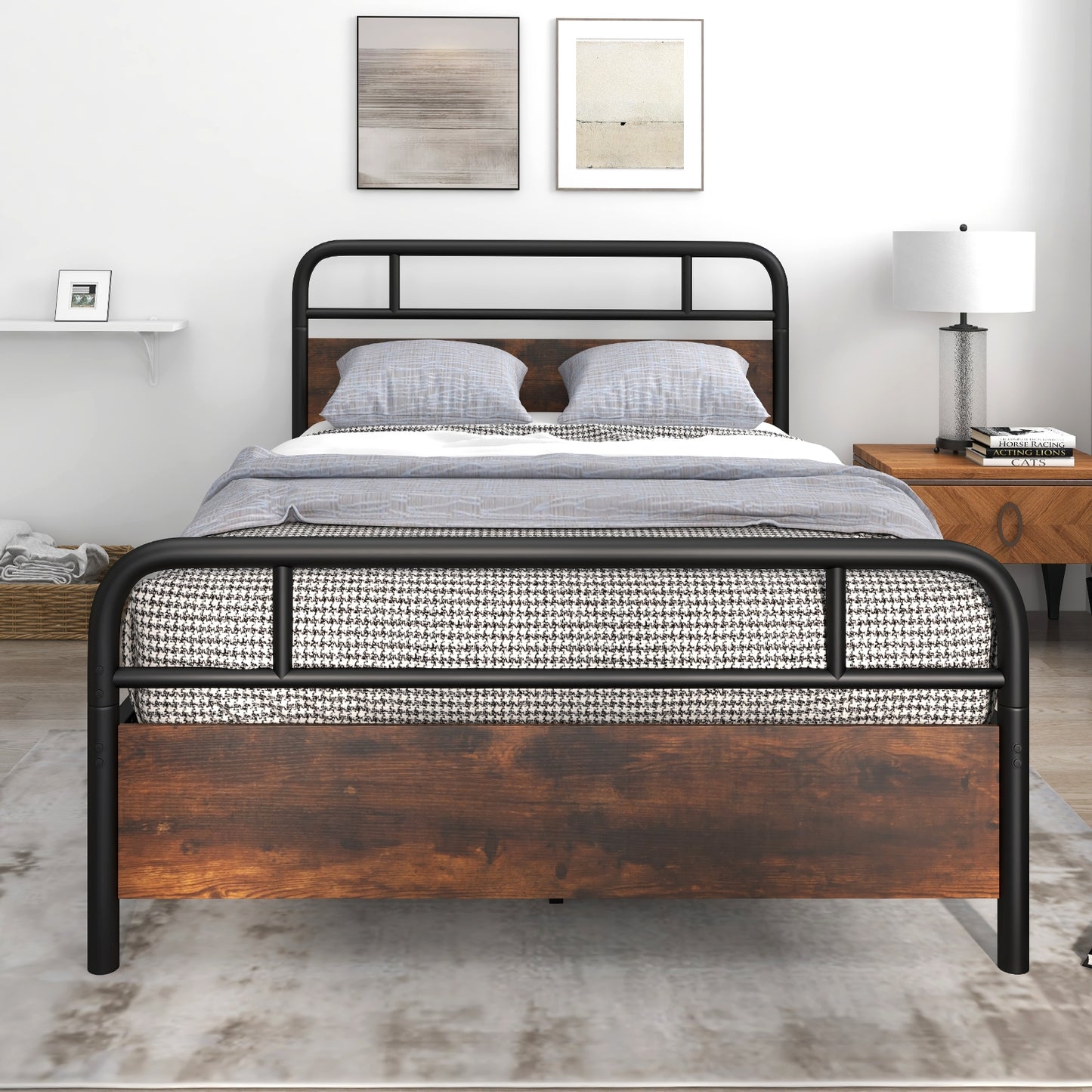 Twin/Full/Queen Size Bed Frame with Industrial Headboard-Full Size Kids Crystal