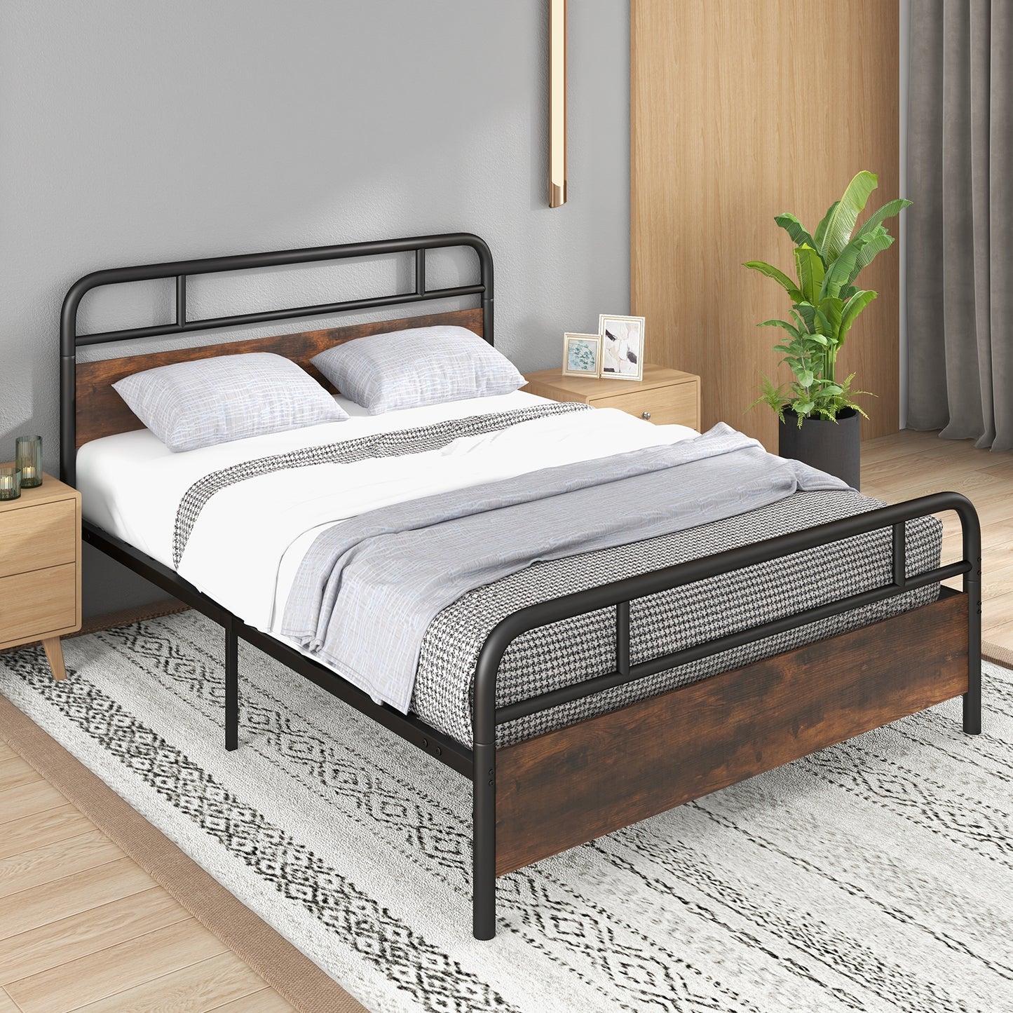 Twin/Full/Queen Size Bed Frame with Industrial Headboard-Queen Size Kids Crystal