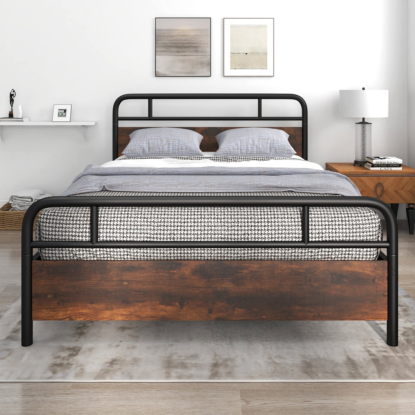 Twin/Full/Queen Size Bed Frame with Industrial Headboard-Queen Size Kids Crystal