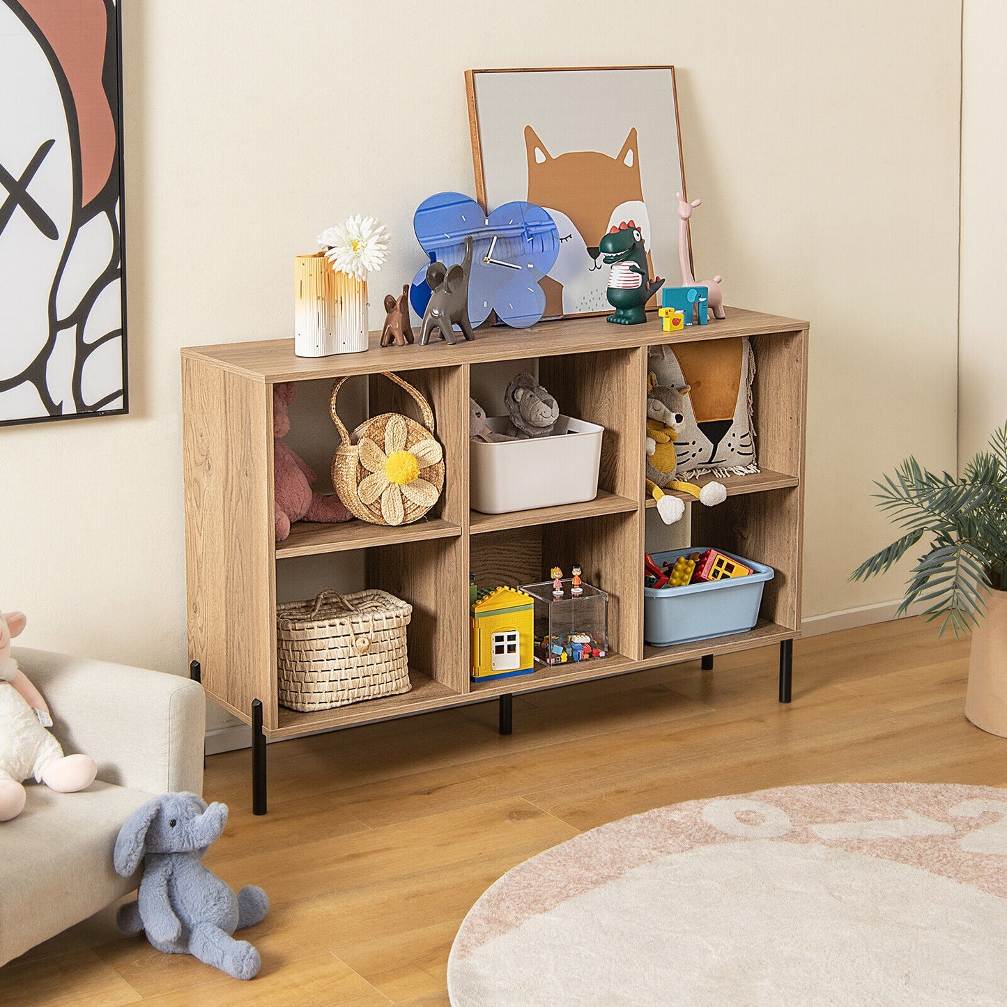 Open-Back Bookshelf with Drawer for Study-Natural Kids Crystal