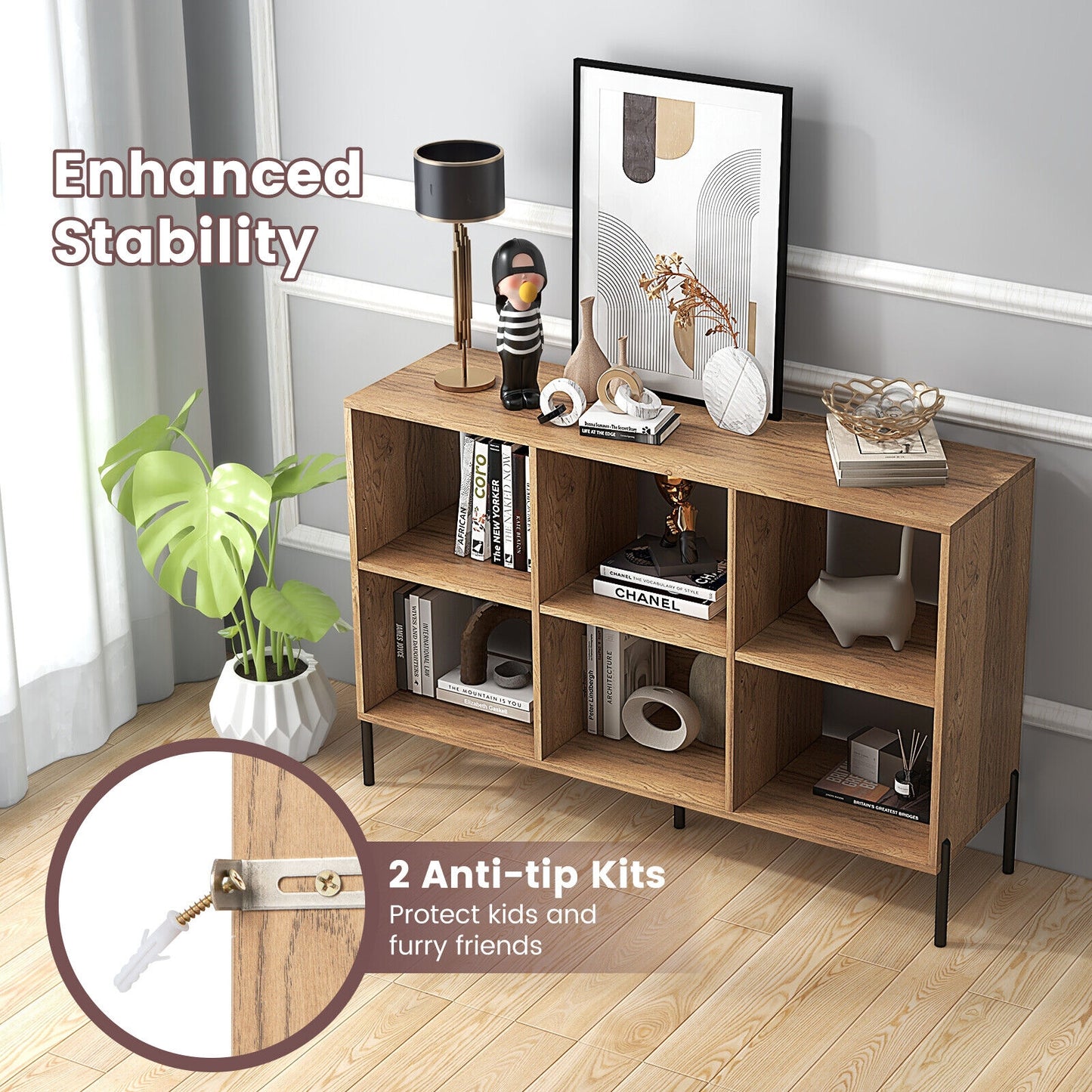 Open-Back Bookshelf with Drawer for Study-Natural Kids Crystal