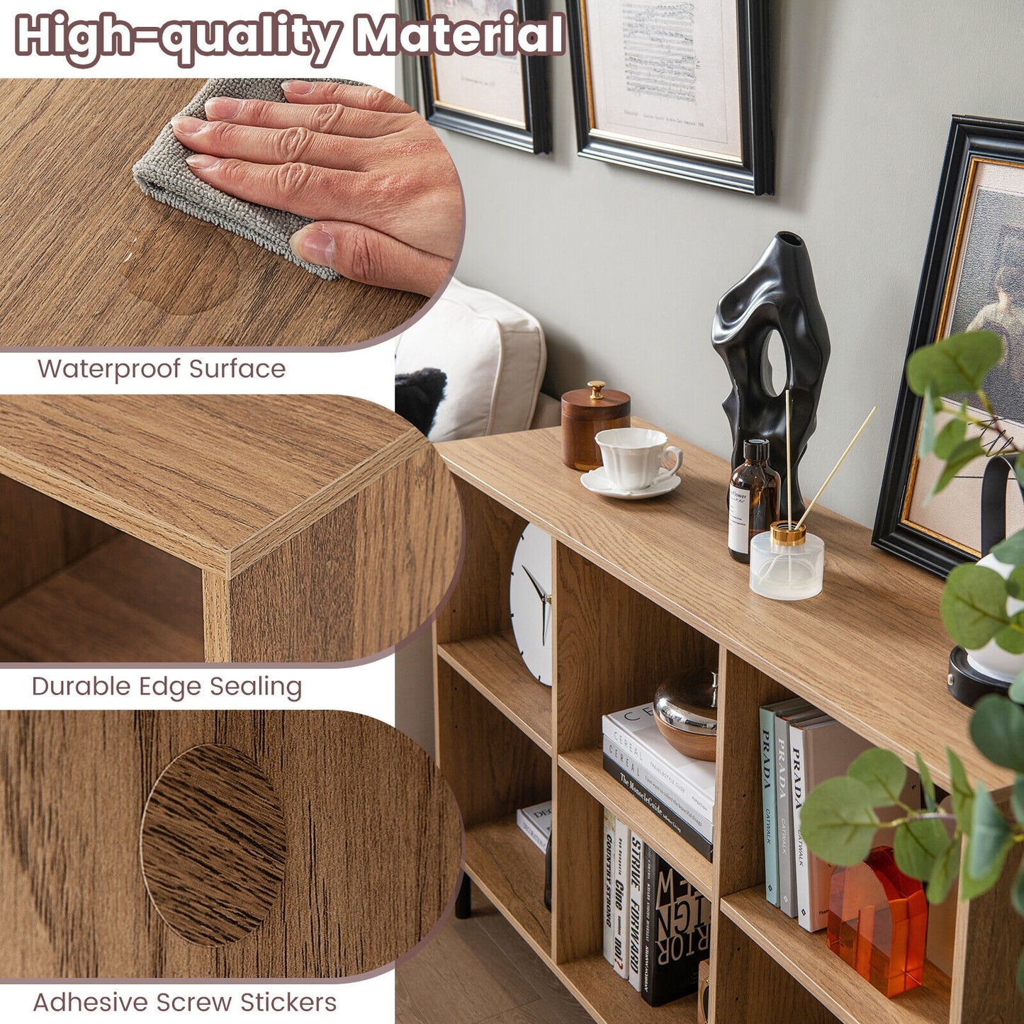 Open-Back Bookshelf with Drawer for Study-Natural Kids Crystal