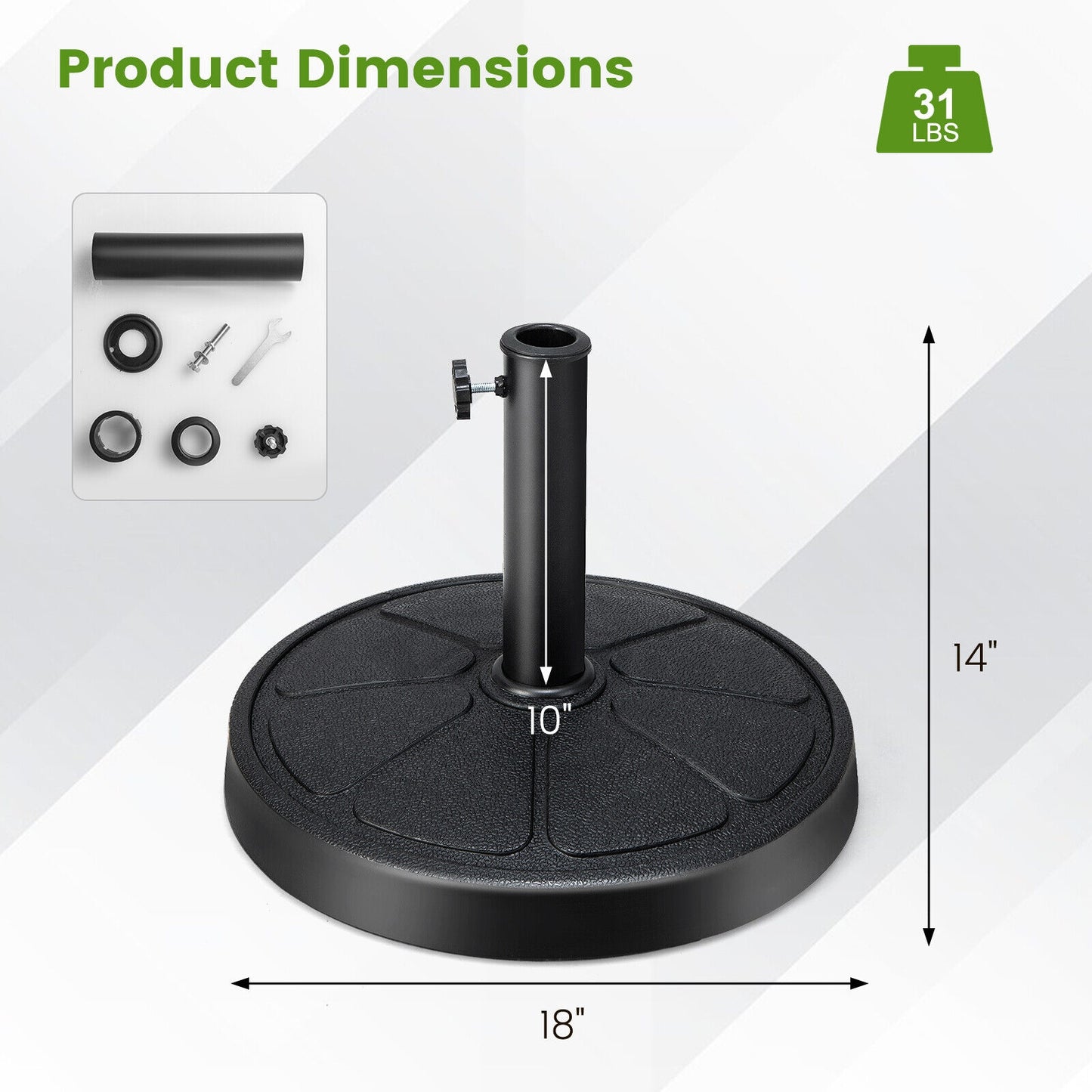 31LBS 18 Inch Round Outdoor Umbrella Base Kids Crystal