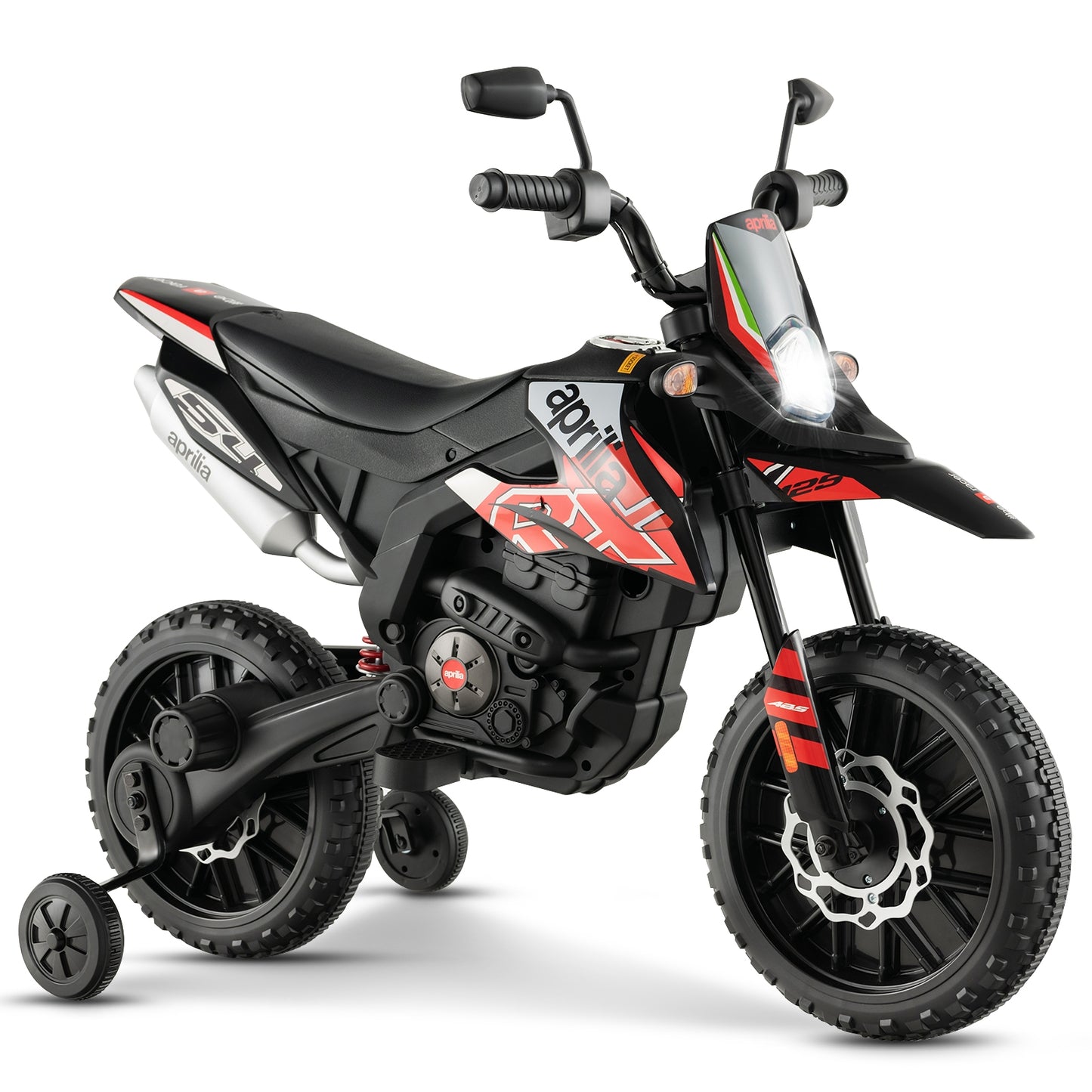 Aprilia Licensed Kids Ride On Motorcycle with 2 Training Wheels-Red