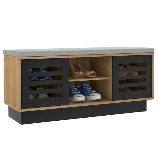 Shoe Bench with 6 Storage Compartments and 3 Adjustable Shelves-Natural Kids Crystal