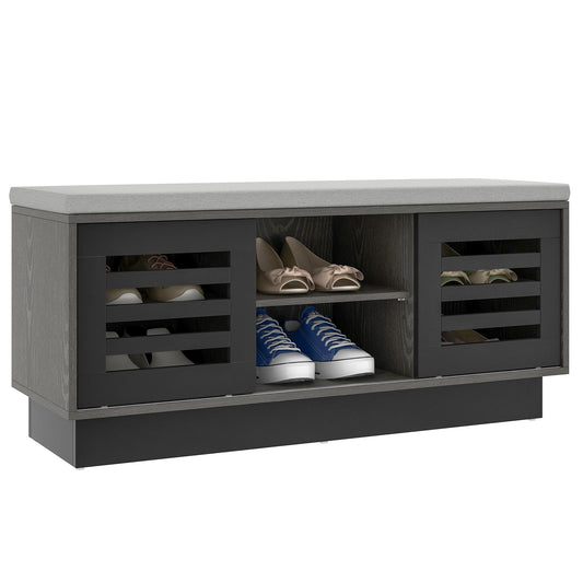 Shoe Bench with 6 Storage Compartments and 3 Adjustable Shelves-Gray Kids Crystal