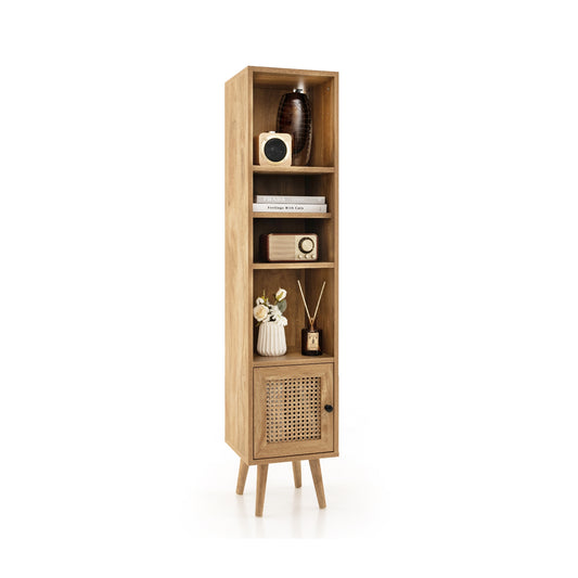 4 Tiers Rattan Storage Cabinet with Slim Design-Natural Kids Crystal