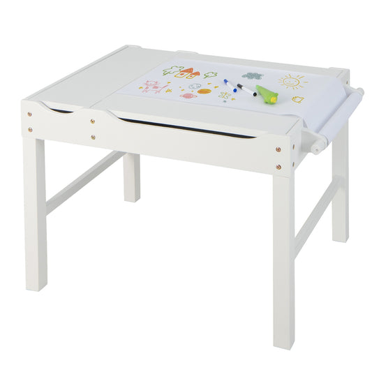 Wooden Kids Multi Activity Play Table with Storage Paper Roll-White Kids Crystal