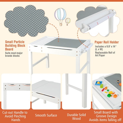 Wooden Kids Multi Activity Play Table with Storage Paper Roll-White