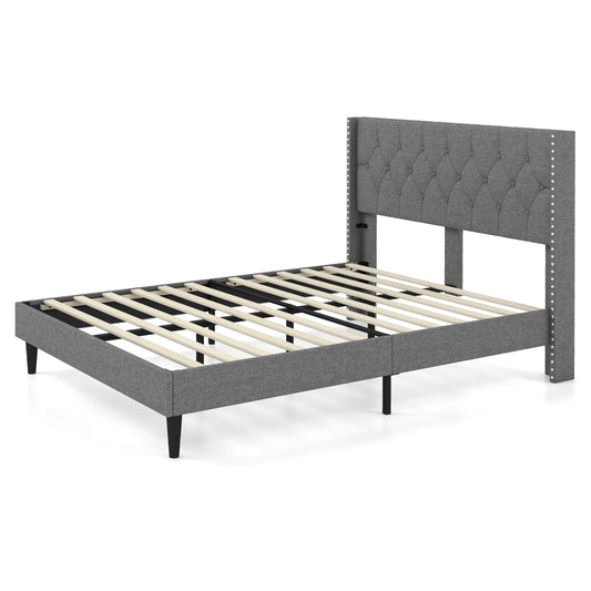 Full/Queen Size Upholstered Platform Bed with Button Tufted Headboard-Full Size Kids Crystal