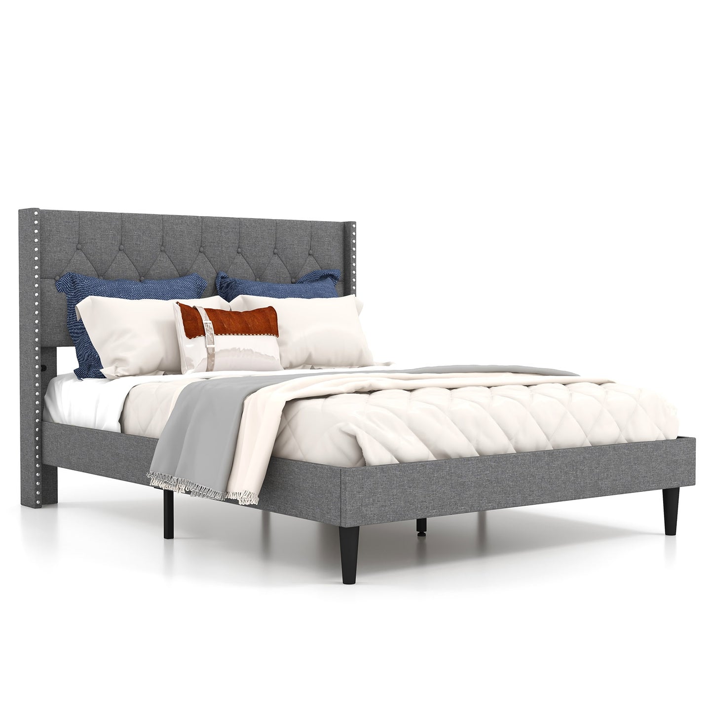 Full/Queen Size Upholstered Platform Bed with Button Tufted Headboard-Full Size Kids Crystal