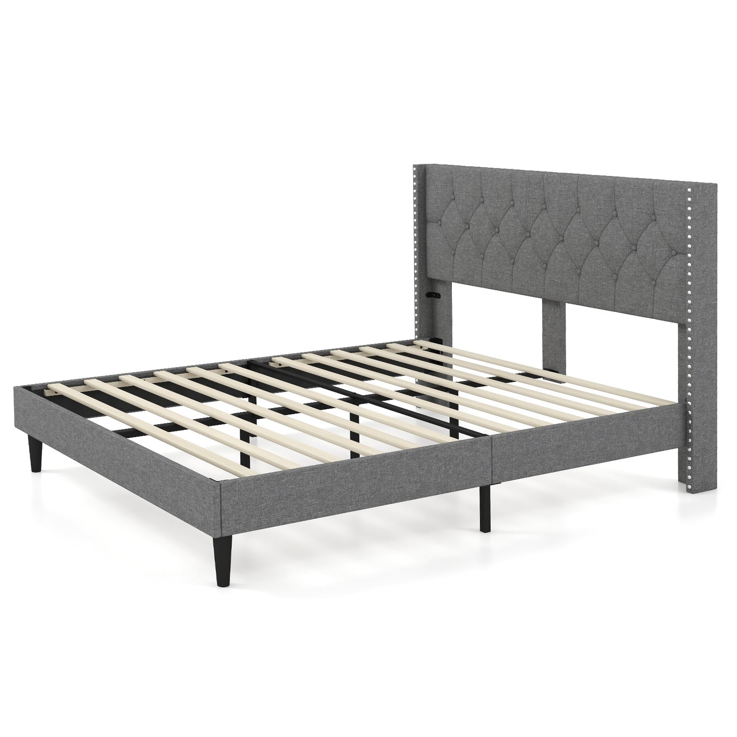 Full/Queen Size Upholstered Platform Bed with Button Tufted Headboard-Queen Size Kids Crystal