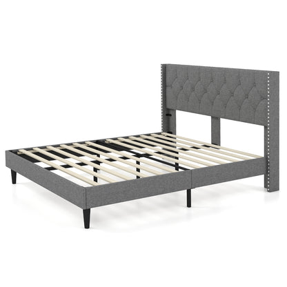 Full/Queen Size Upholstered Platform Bed with Button Tufted Headboard-Queen Size