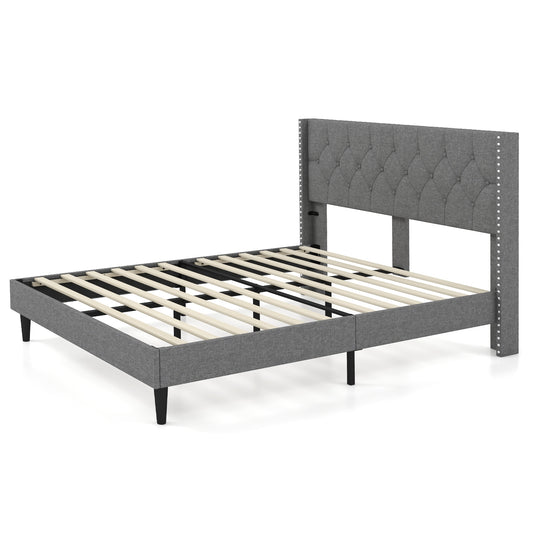 Full/Queen Size Upholstered Platform Bed with Button Tufted Headboard-Queen Size Kids Crystal