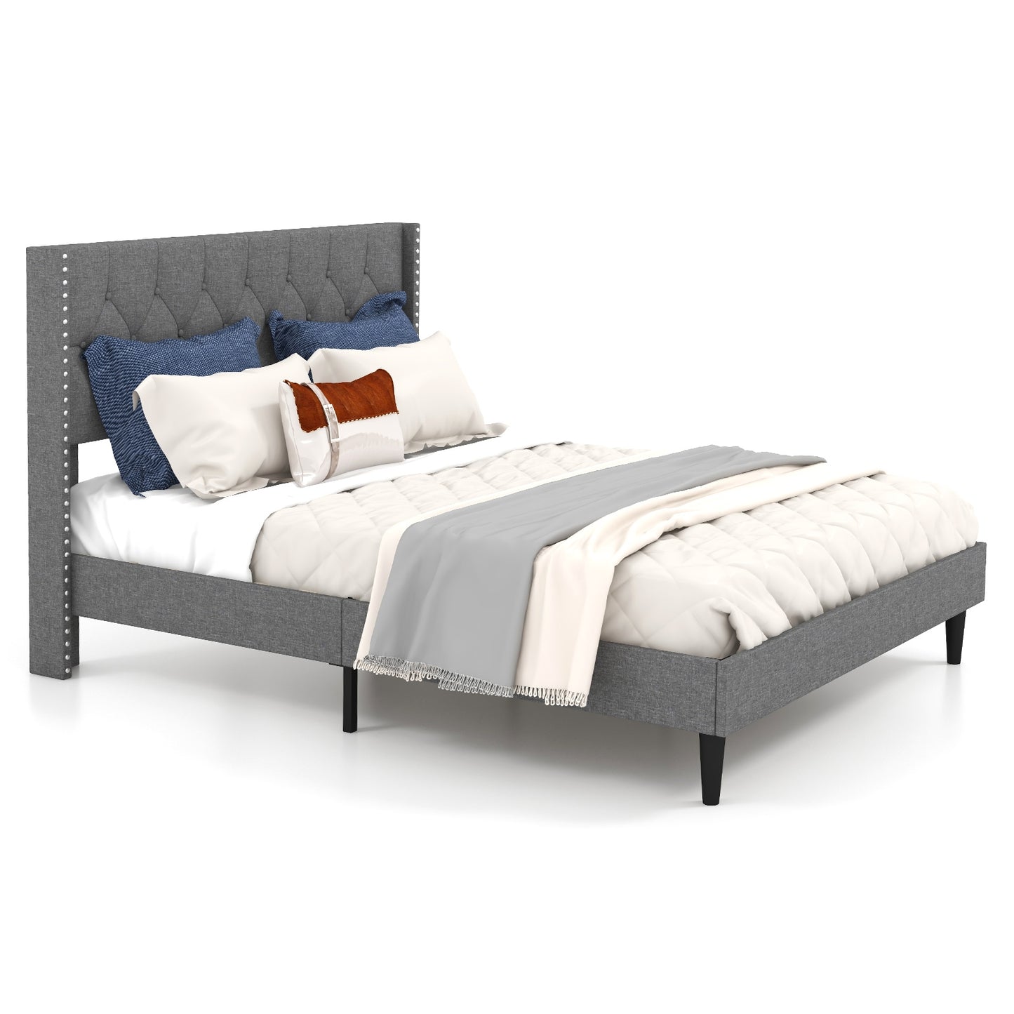 Full/Queen Size Upholstered Platform Bed with Button Tufted Headboard-Queen Size Kids Crystal