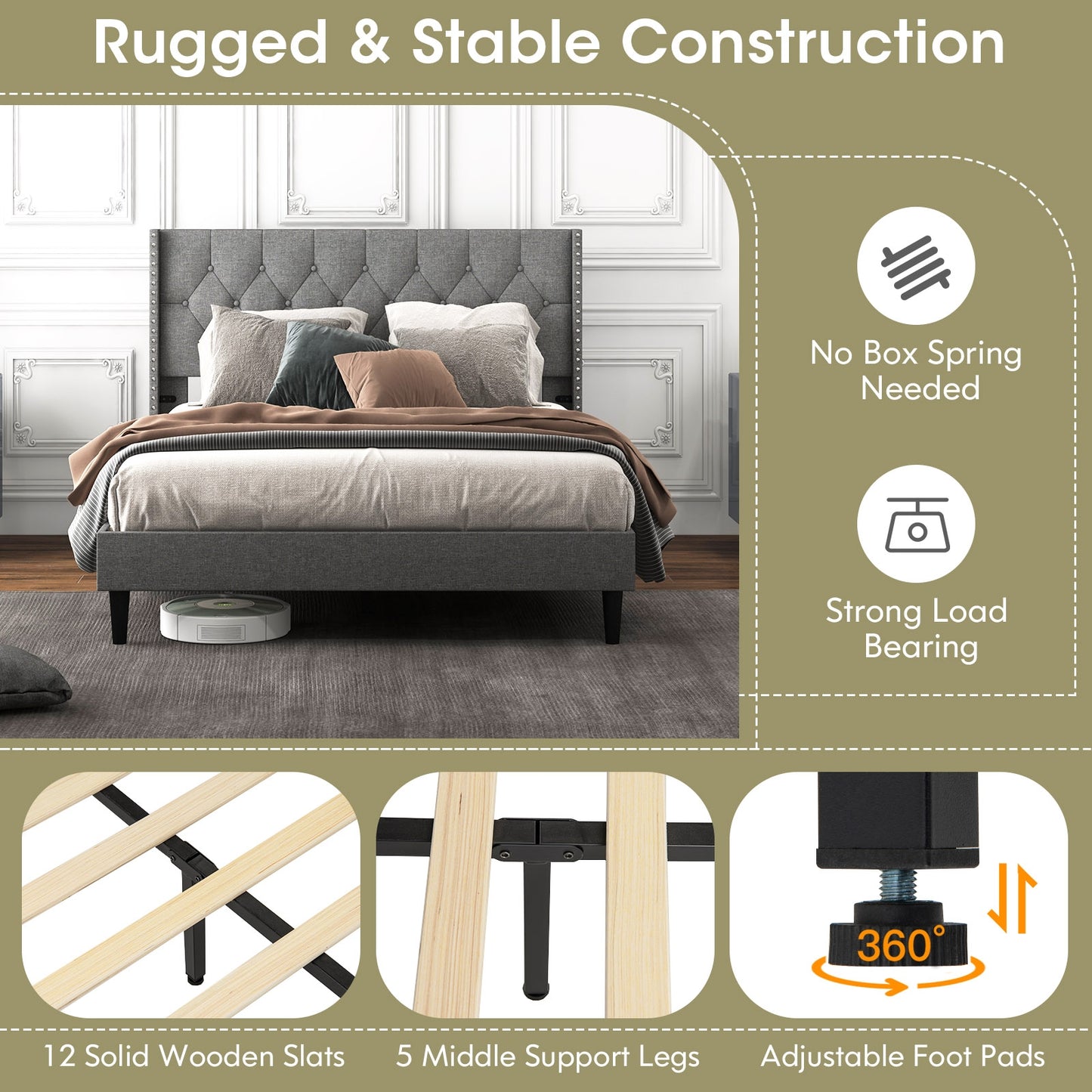 Full/Queen Size Upholstered Platform Bed with Button Tufted Headboard-Full Size Kids Crystal