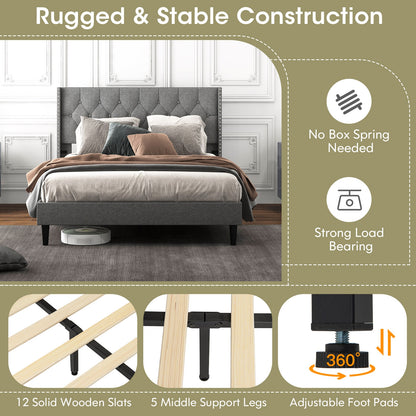 Full/Queen Size Upholstered Platform Bed with Button Tufted Headboard-Full Size